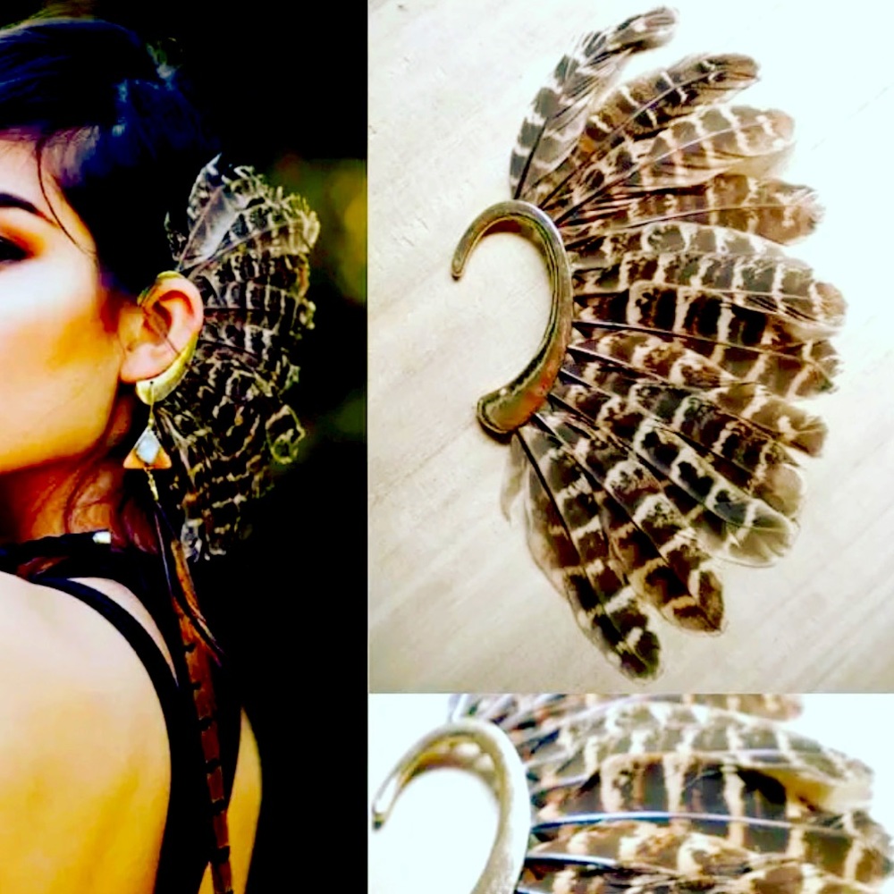 Large feather ear cuff